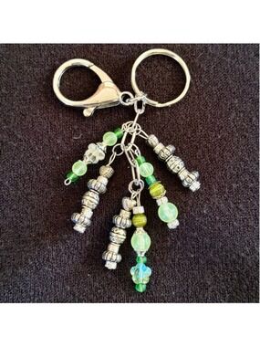 NEW Green Silver Crystal Beaded Bag Charm Keychain Handmade One of a Kind (#1)